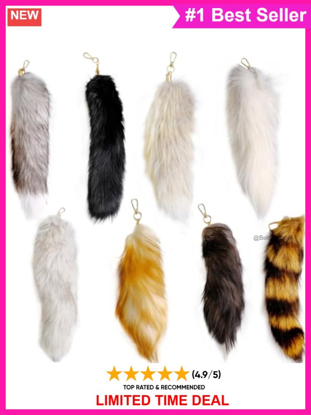 Fluffy Faux Fur Fox Tail Keychains 8 Pc Set
